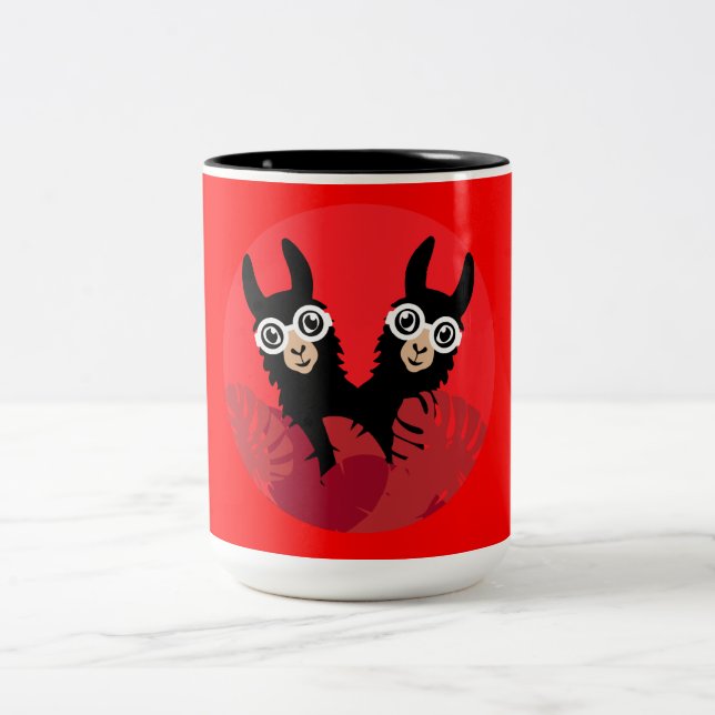 Fun Llama Alpaca Accessories Two-Tone Coffee Mug (Center)