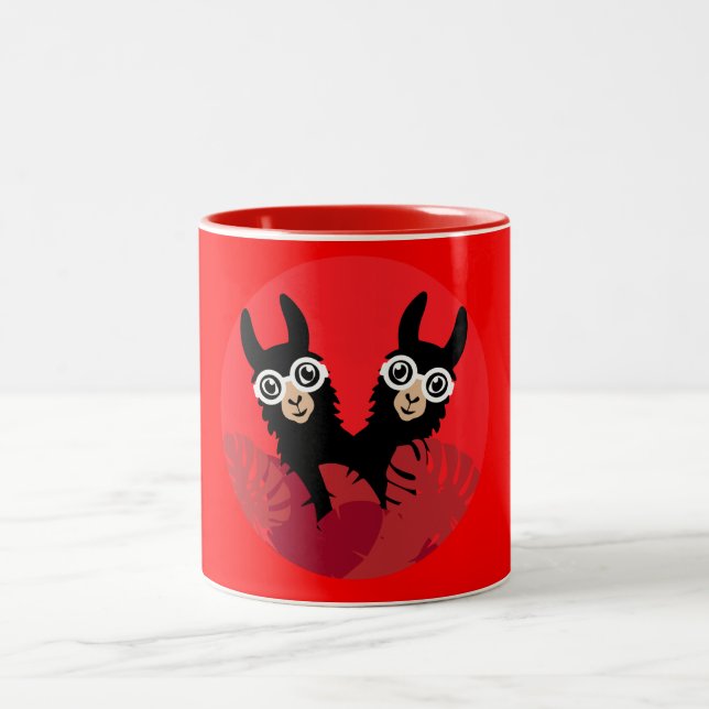 Fun Llama Alpaca Accessories Two-Tone Coffee Mug (Center)