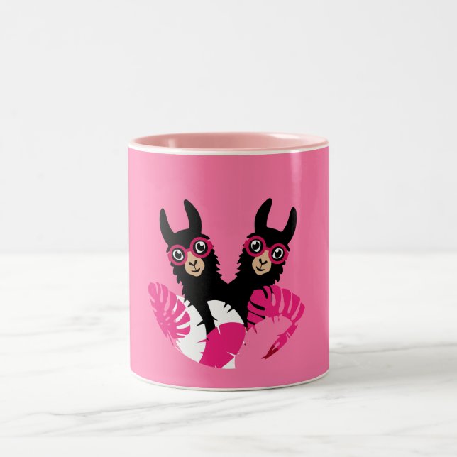Fun Llama Alpaca Accessories Two-Tone Coffee Mug (Center)
