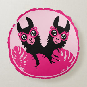 Fun Llama Alpaca Best Friends Round Pillow