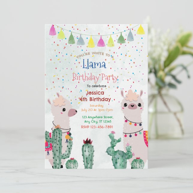 Fun Llama Party Birthday Invitation (Standing Front)