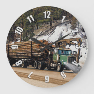Fun Log In - Log Out Logging Trucker Art Design Large Clock