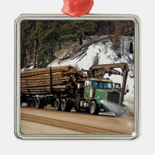 Fun Log In - Log Out Logging Trucker Art Design Metal Ornament