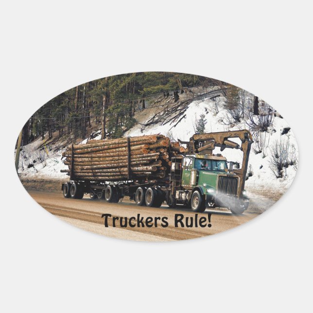 Fun Log In - Log Out Logging Trucker Art Design Oval Sticker (Front)