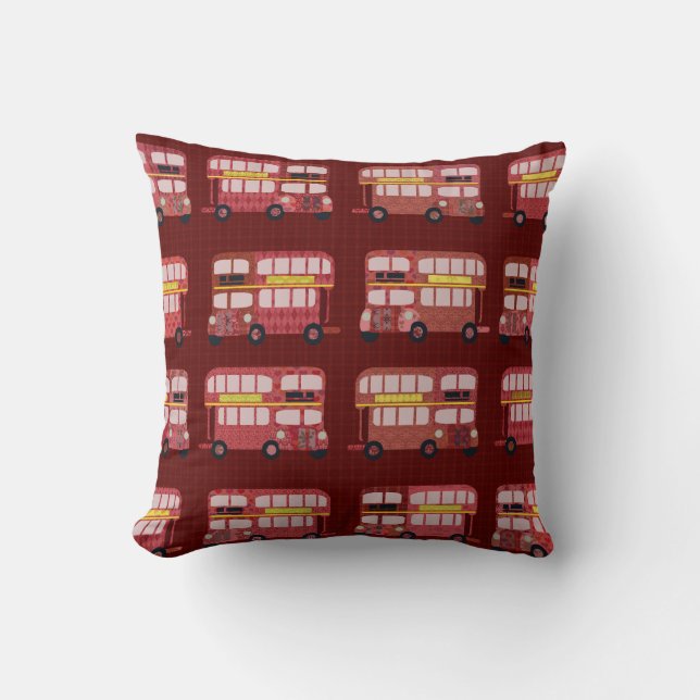 Fun London Double Decker Bus Cartoon Pattern Throw Pillow (Front)