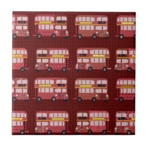 Fun London Double Decker Bus Cartoon Pattern Tile