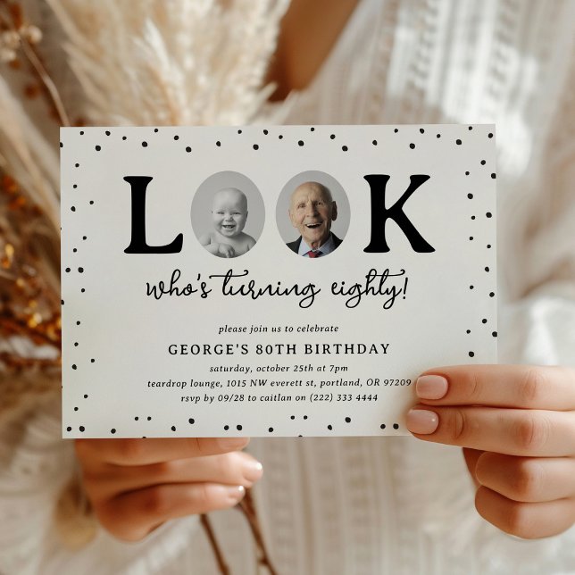 Fun Look's Who's 80' 2 x photo 80th Birthday Invitation (Creator Uploaded)