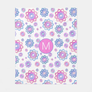 Fun Lotus Flower Monogram Pink Pastel Green Fleece Blanket
