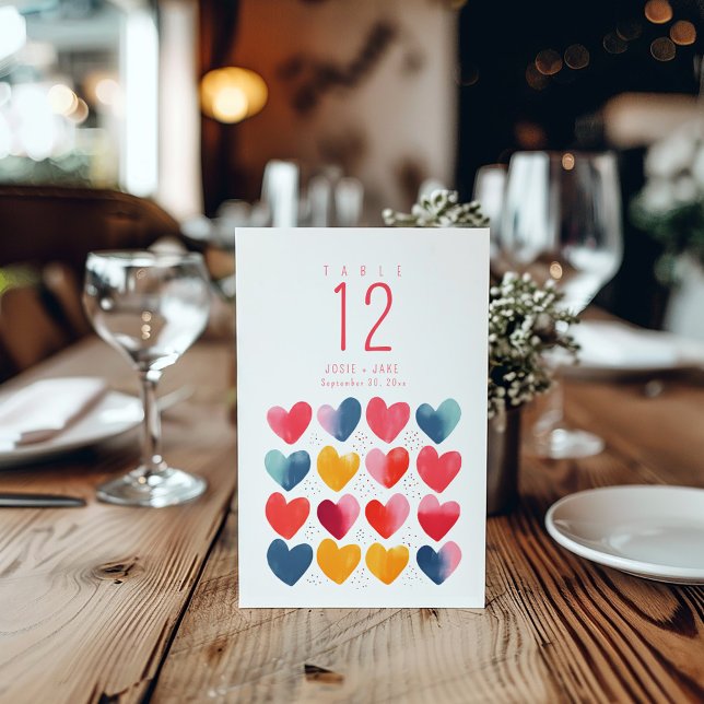 Fun love hearts Table Number Seating Chart (Fun Love Hearts Table Number wedding reception Seating Chart.)