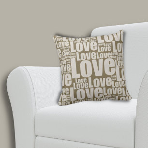Fun Love Typography Brown Throw Pillow