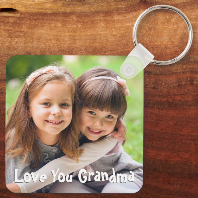 Fun Love You Grandma Photo Custom Text Colour Keychain (Back)