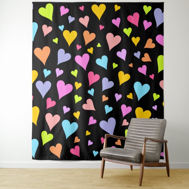 Fun, Loving, Colourful Hearts Pattern Tapestry (In Situ)