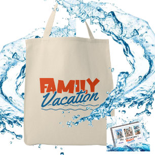 Fun Loving FAMIILY VACATION Orange Blue Typograph Tote Bag