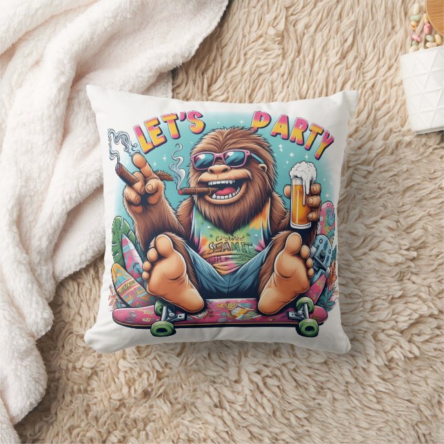 Fun-loving gorilla celebrating on a skateboard throw pillow (Blanket)
