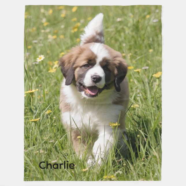 Fun-loving St. Bernard Personalized Fleece Blanket (Front)