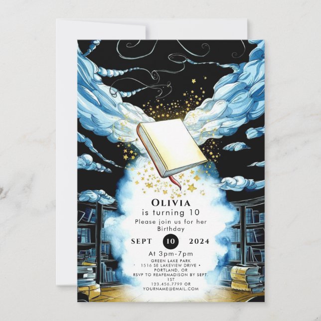 Fun Magical Library Storybook Birthday Invitation (Front)
