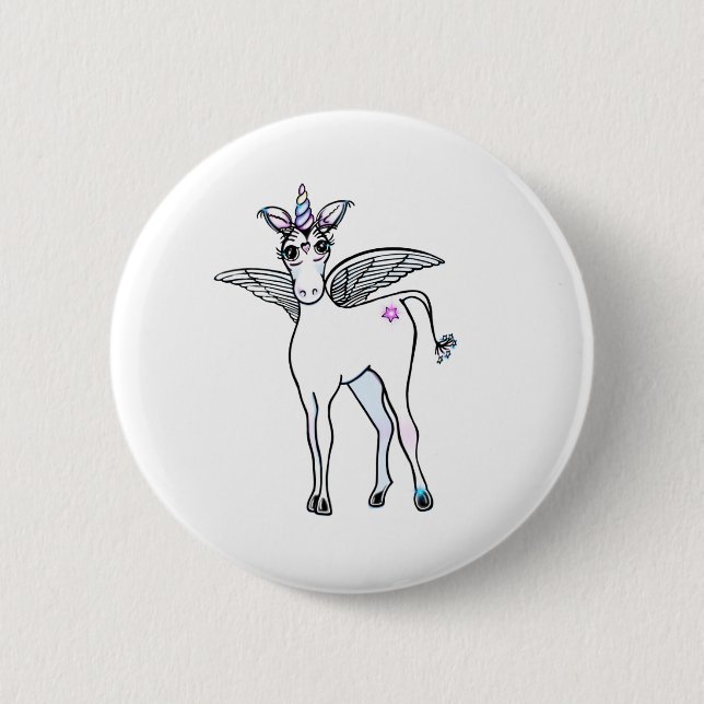 Fun magical Unicorn drawing 2 Inch Round Button (Front)