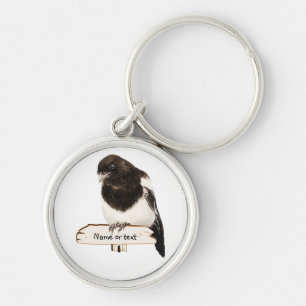 Fun Magpie Bird with Custom Name or text Keychain