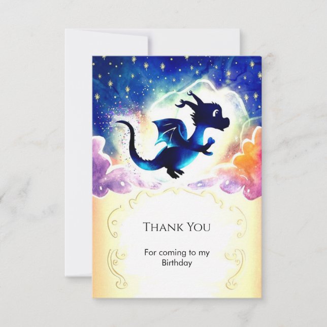 Fun Majestic Dragon Birthday Thank You Card (Front)