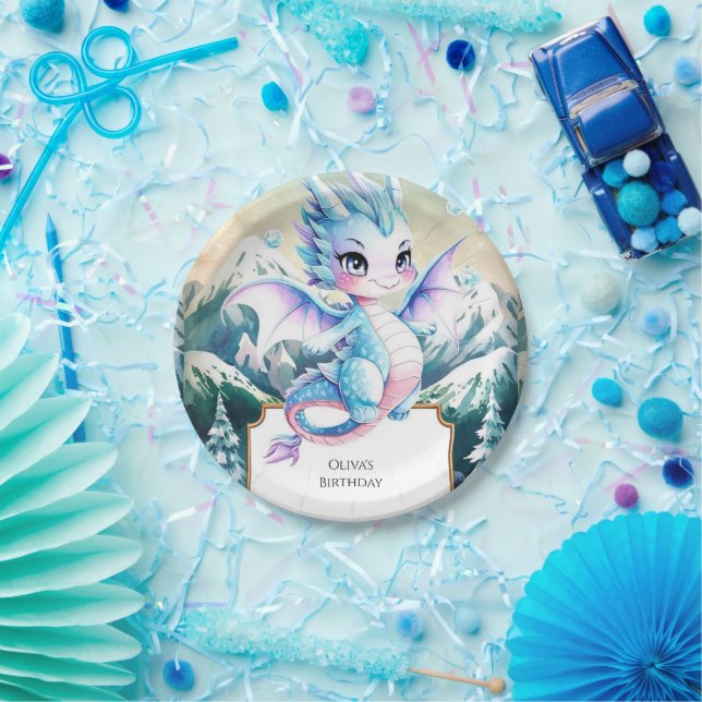 Fun Majestic Ice Dragon Birthday Paper Plate (Party)