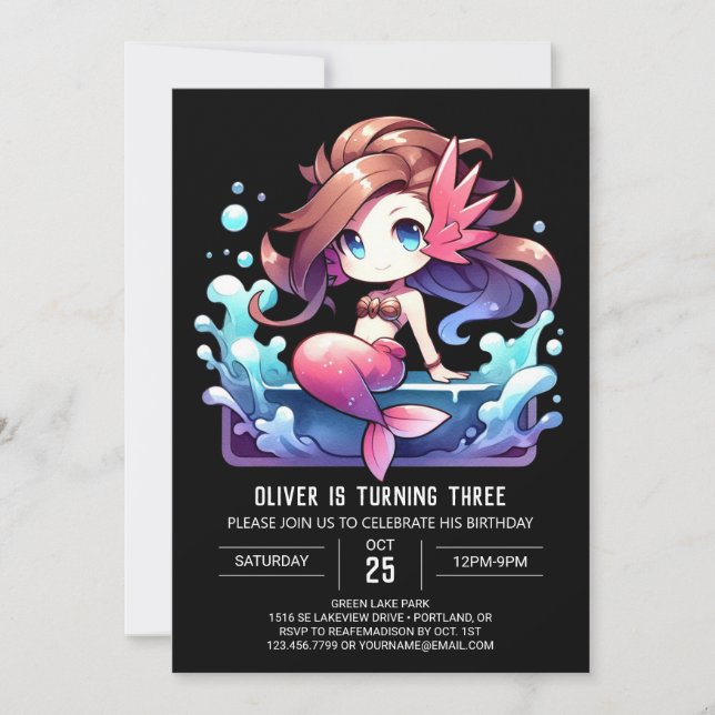 Fun Majestic Mermaid Birthday Invitation (Front)