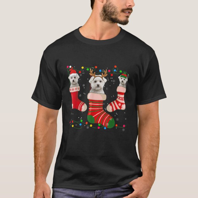 Fun Maltese Stocking Christmas Light Socks Xmas  T-Shirt (Front)