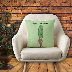 Fun Man Big Green Pickle Head With Face in Suit Throw Pillow