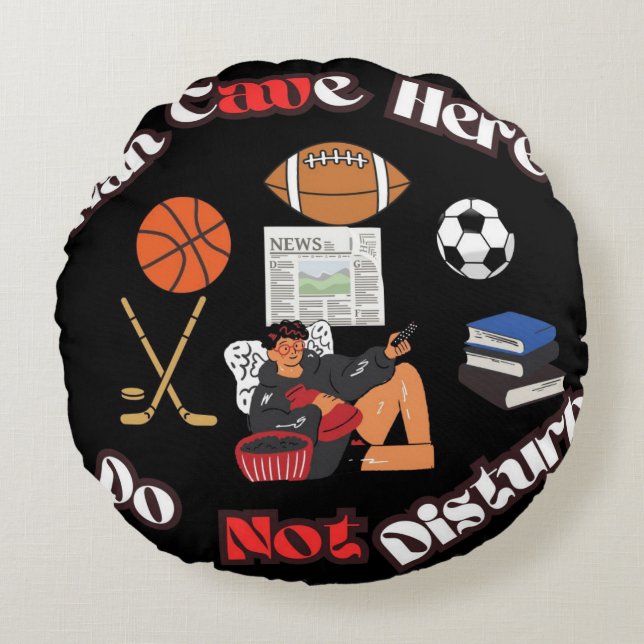 Fun Man Cave Here  Round Throw Pillow (Front)