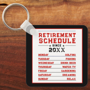 Fun Man Red Blue White Retirement Schedule Plan Keychain