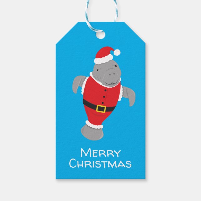 Fun Manatee Animal Christmas Gift Tags (Front)