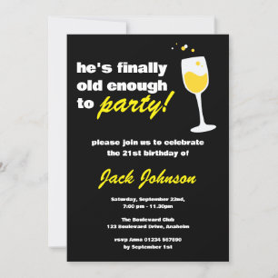 Fun Man's Black 21st Birthday Invitation
