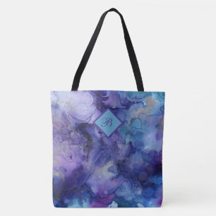 Fun Marbled Watercolor in Purples and Blues Tote B