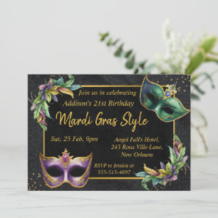Fun Mardi Gras Birthday Card Invitation