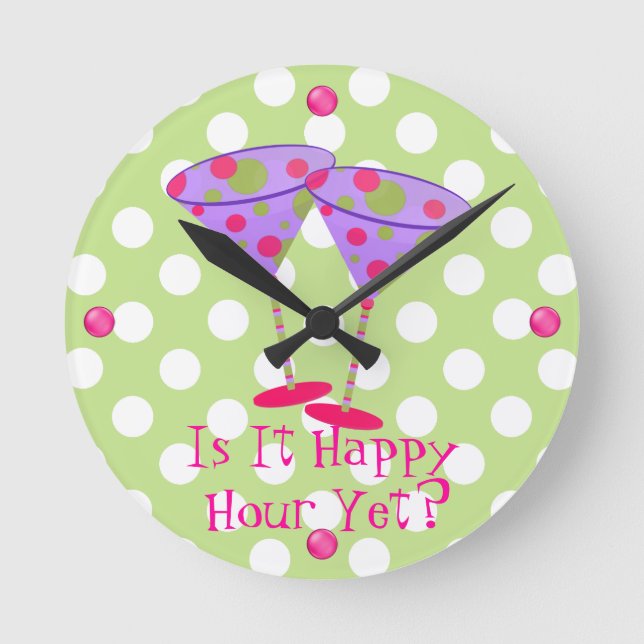 Fun Martini Glasses Happy Hour Wall Clock (Front)