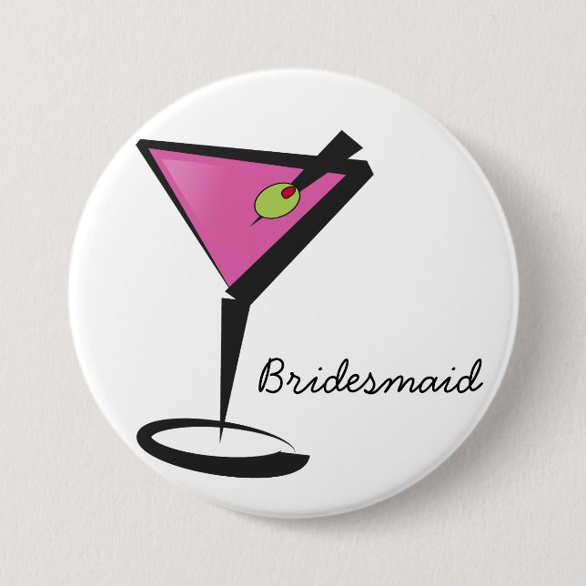 fun martini hot pink 3 inch round button (Front)