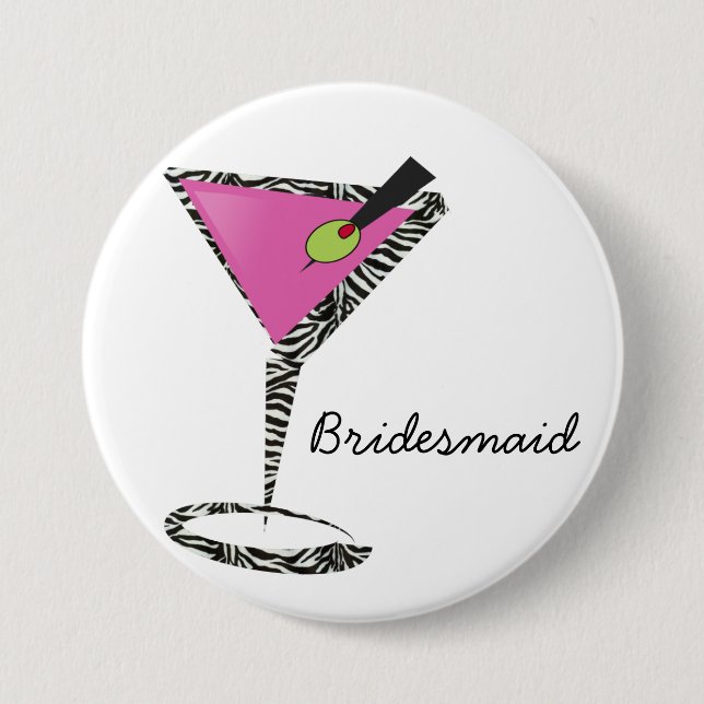 fun martini hot pink 3 inch round button (Front)