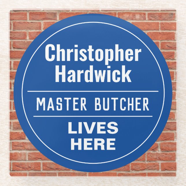 Fun Master Butcher Wall Plaque Style Glass Coaster (Front)