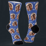 Fun Medium Blue Newlyweds Photo Pattern Socks<br><div class="desc">These fun medium blue newlyweds photo pattern wedding dress or casual socks feature the couple's photo and white hearts in an offset pattern and their names and wedding date! These are perfect for the groom as he walks down the aisle, as a gift for the bride, as a bridal party...</div>