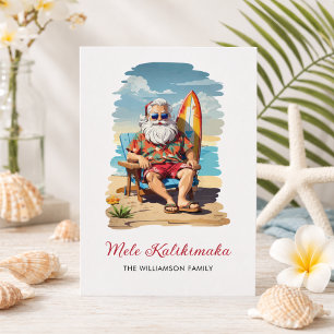 Fun Mele Kalikimaka Santa Surfboard Christmas Card
