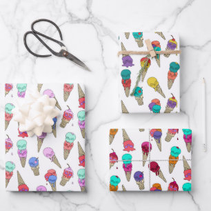 Fun Melty Summer Goth Skull Ice Cream on white Wrapping Paper Sheet