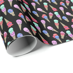 Fun Melty Summer Goth Skull Ice Cream pastel black Wrapping Paper