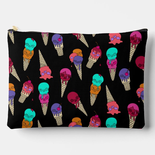 Fun Melty Summer Goth Skull Ice Cream weird black Accessory Pouch (Front)