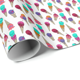 Fun Melty Summer Goth Skull Ice Cream weird white Wrapping Paper