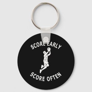 Fun men basketball player saying score early score keychain