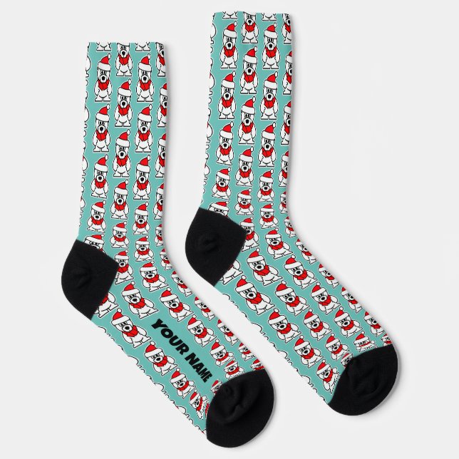 Fun men's socks with Santa polar bear pattern (Right)
