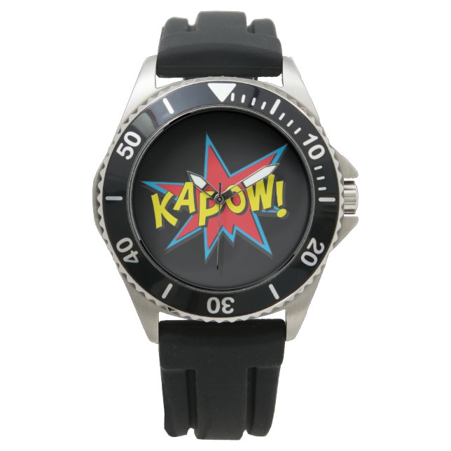 Fun Men's Superhero Comic Book Kapow Black Watch (Front)