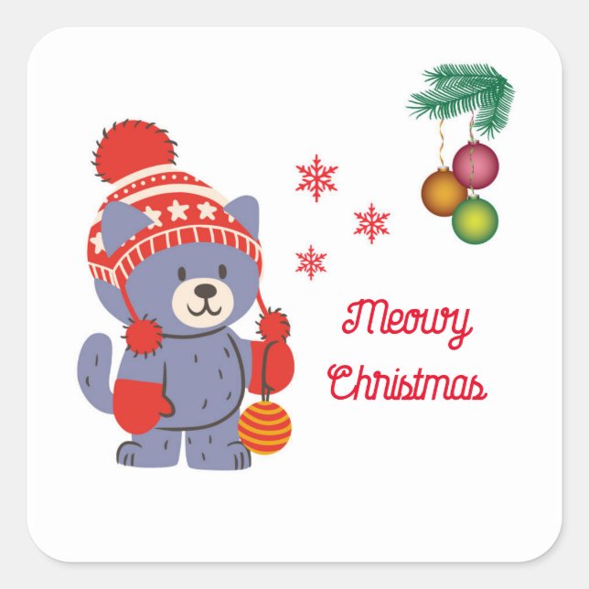 Fun Meowy Christmas Cat Stickers (Front)