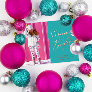 Fun Merry & Bright Photo Foil Holiday Card