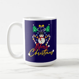 Fun Merry Christmas Design with Bell, Trees  Coffee Mug