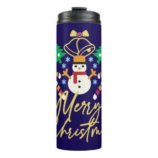Fun Merry Christmas Design with Bell, Trees Thermal Tumbler